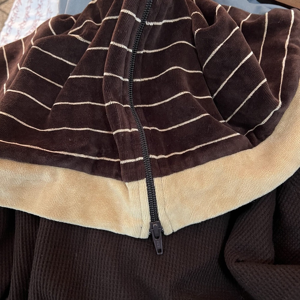 Stussy Velour Waffle Lined Zip Up Jacket Coat Stripe Y2K Zippered Hood Sz Large - Picture 4 of 16
